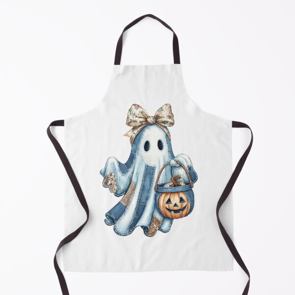 Item preview, Cute ghost with floral bow and patchwork design holds pumpkin bucket, evoking whimsical Halloween spirit designed and sold by Lucky-jl.