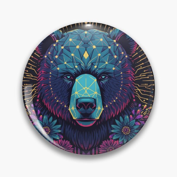 Item preview, Bear with Geometric Circuits and Floral Design | Futuristic Wildlife Art designed and sold by Naturalite19.