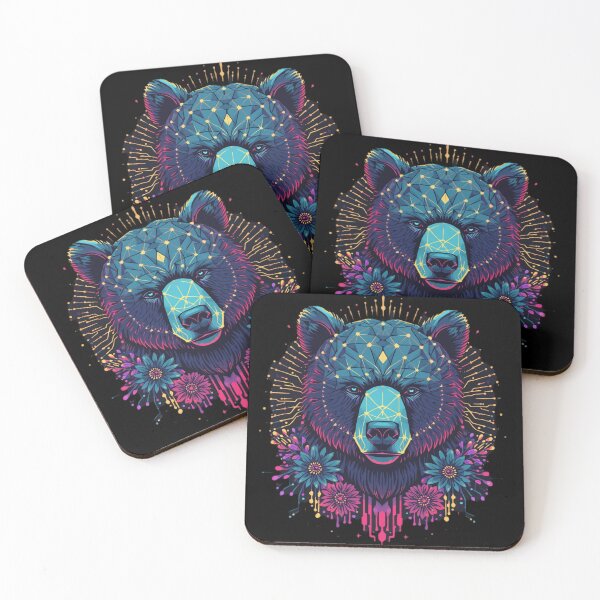 Item preview, Bear with Geometric Circuits and Floral Design | Futuristic Wildlife Art designed and sold by Naturalite19.