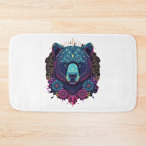 Item preview, Bear with Geometric Circuits and Floral Design | Futuristic Wildlife Art designed and sold by Naturalite19.