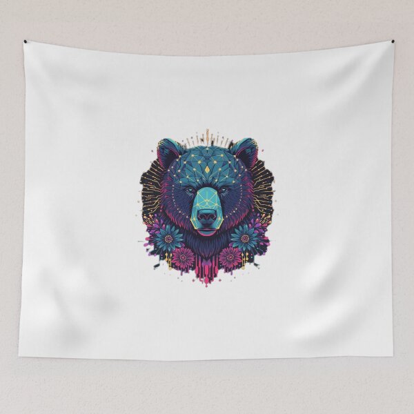 Item preview, Bear with Geometric Circuits and Floral Design | Futuristic Wildlife Art designed and sold by Naturalite19.