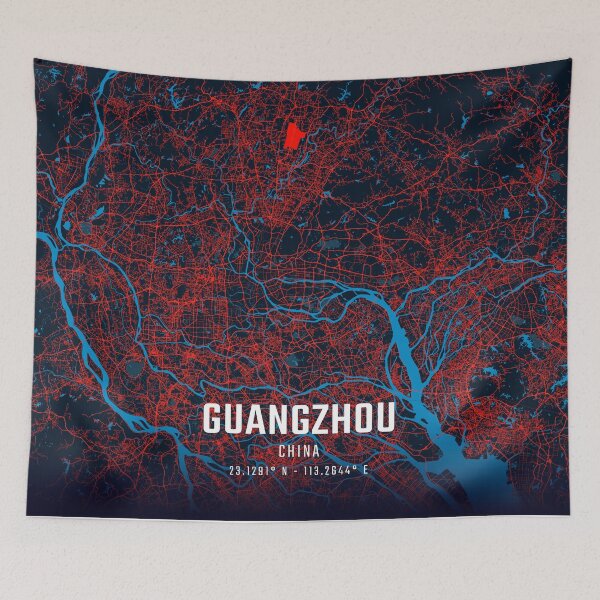 Item preview, Guangzhou Red & Blue Minimalist Map designed and sold by HomeLivingCo.