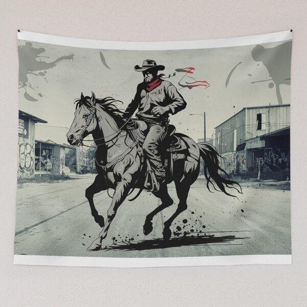 Item preview, Gritty Urban Cowboy Wall Art – Monochrome Street Western Illustration designed and sold by jazzyfunky.