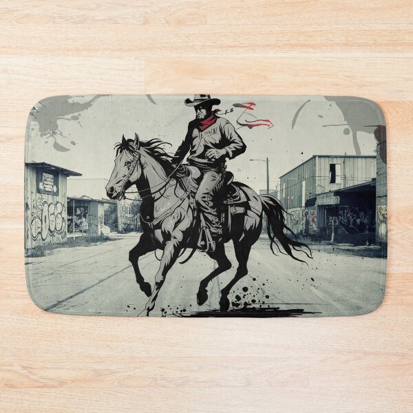 Item preview, Gritty Urban Cowboy Wall Art – Monochrome Street Western Illustration designed and sold by jazzyfunky.