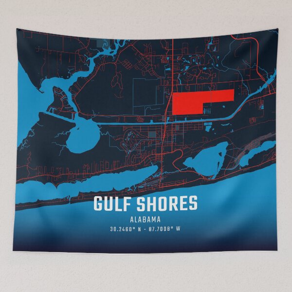 Item preview, Gulf Shores Red & Blue Minimalist Map designed and sold by HomeLivingCo.