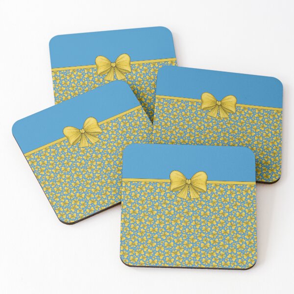 Item preview, Yellow bow with a ribbon dividing into a blue background with a pattern and without a pattern designed and sold by Cherevan.