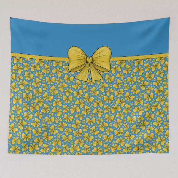 Item preview, Yellow bow with a ribbon dividing into a blue background with a pattern and without a pattern designed and sold by Cherevan.