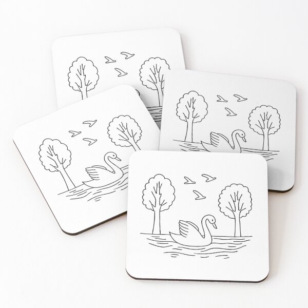 Item preview, A swan gliding across still water under trees with birds fly above designed and sold by rasagamastore.