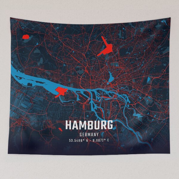 Item preview, Hamburg Red & Blue Minimalist Map designed and sold by HomeLivingCo.