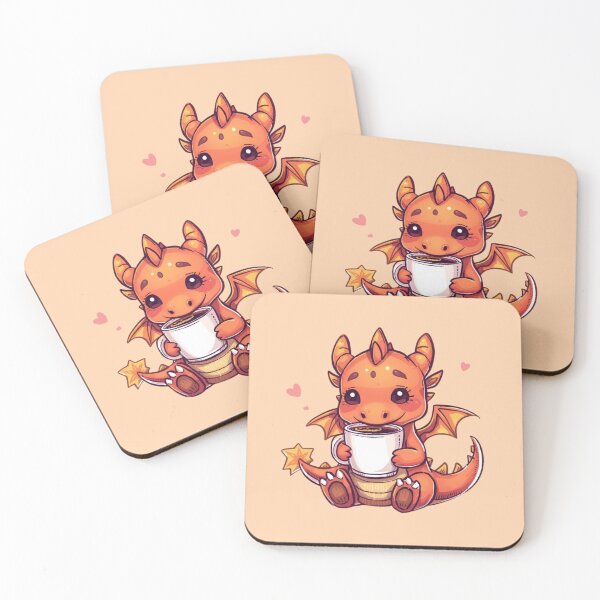Artikelvorschau, Süßer Kawaii Zweischwänziger Drache, der Tee trinkt | Entzückende Chibi-Fantasy-Kunst entworfen und verkauft von Moon's Arts.