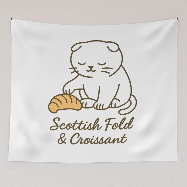 Item preview, Scottish Fold & Croissant Cat Art – Cute Minimal Line Illustration, Cozy Cat Lover Gift, Kawaii Coffee Mug & T-Shirt Design designed and sold by RungsitDesign.