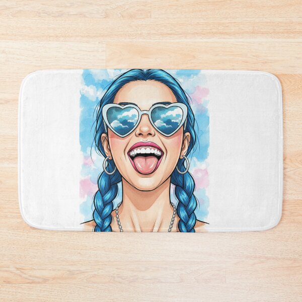 Item preview, Blue-haired girl with heart-shaped glasses – Cheerful and colorful pop art digital illustration designed and sold by Planet Utoppia.