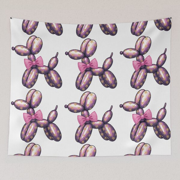 Item preview, Purple Balloon Dog with Glittery Pink Bow and Flowers designed and sold by ArtfulWeave.