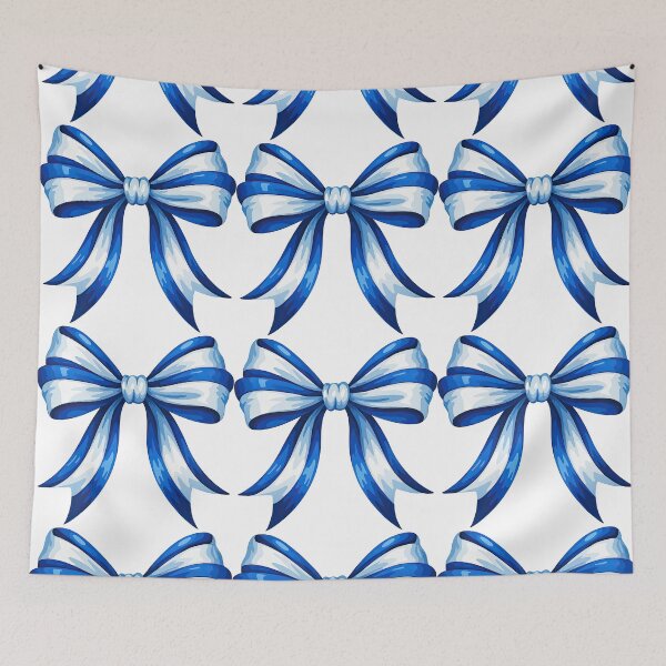 Item preview, Blue and White Satin Ribbon Bow Illustration designed and sold by ArtfulWeave.