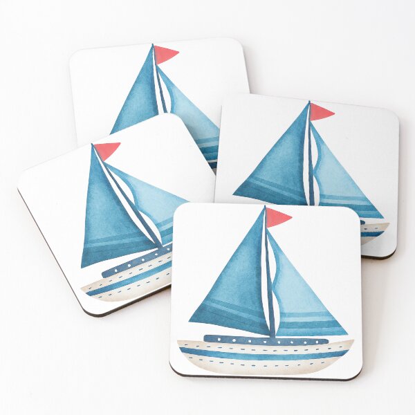 Item preview, Watercolor Sailboat with Blue Sails and Red Flag designed and sold by ArtfulWeave.