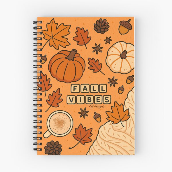 Aperçu de l'œuvre Carnet de notes esthétique et chaleureux avec citrouilles, café et feuilles d'automne créée et vendue par effdesigns.