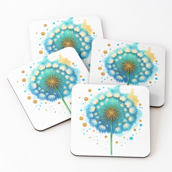 Item preview, Blue and Gold Dandelion Burst Watercolor Design designed and sold by ArtfulWeave.