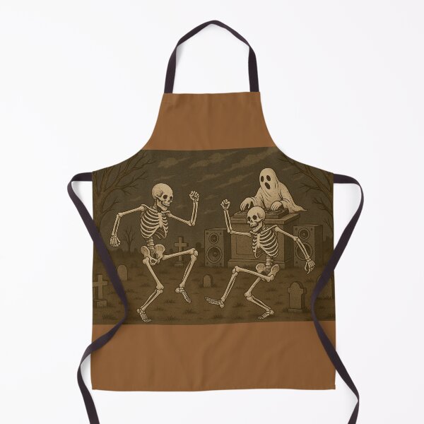 Item preview, The Danse Macabre Party – Two Skeletons and Ghost DJ in Retro Halloween Horror Graveyard Art designed and sold by SablePL.