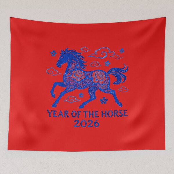 Item preview, Year of the Horse 2026: Blue Floral Lunar Art Print designed and sold by elynne9.