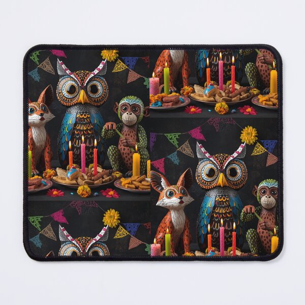 Item preview, Alebrije Style Fiesta Animals: Folk Art Owl, Fox, and Monkey Celebration designed and sold by VibranPalette.