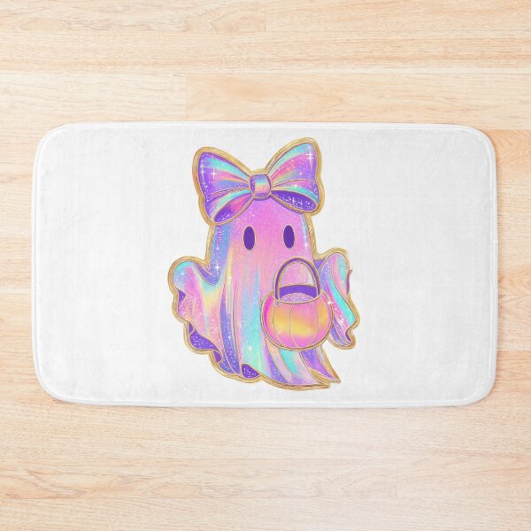 Item preview, Cute, colorful ghost with large bow and candy bucket, featuring shimmering, iridescent design. Perfect for Halloween fun designed and sold by Lucky-jl.