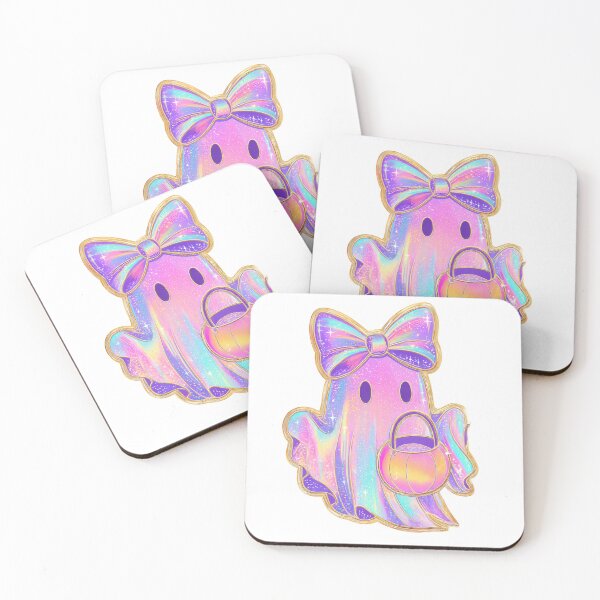 Item preview, Cute, colorful ghost with large bow and candy bucket, featuring shimmering, iridescent design. Perfect for Halloween fun designed and sold by Lucky-jl.