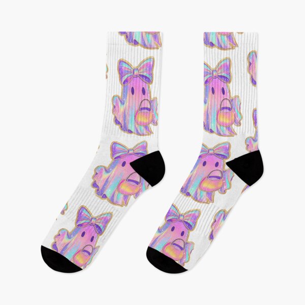 Item preview, Cute, colorful ghost with large bow and candy bucket, featuring shimmering, iridescent design. Perfect for Halloween fun designed and sold by Lucky-jl.