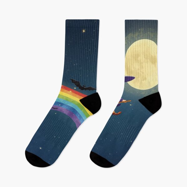 Item preview, Rainbow Witch Flying Under the Full Moon – Cute Halloween Design designed and sold by snoezelstudio.