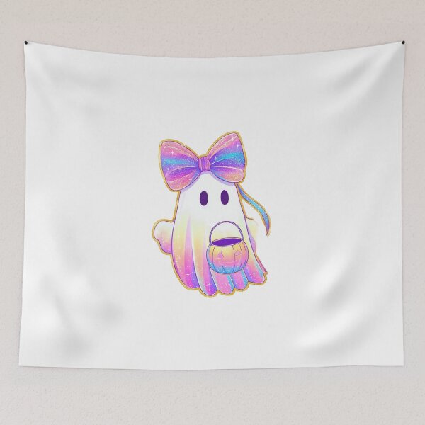 Item preview, Cute ghost with rainbow bow and pumpkin basket designed and sold by Lucky-jl.