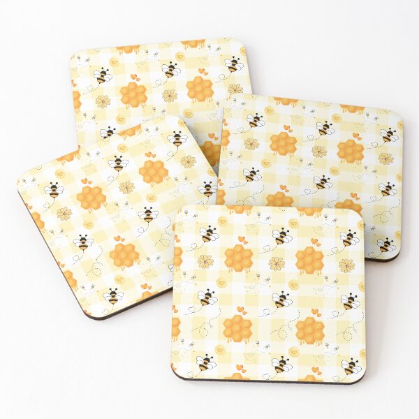Item preview, Cute Bee and Honeycomb Seamless Pattern – Yellow Gingham Background designed and sold by Arte Zen.