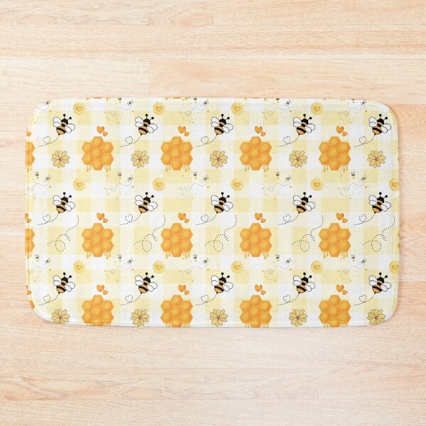 Item preview, Cute Bee and Honeycomb Seamless Pattern – Yellow Gingham Background designed and sold by Arte Zen.