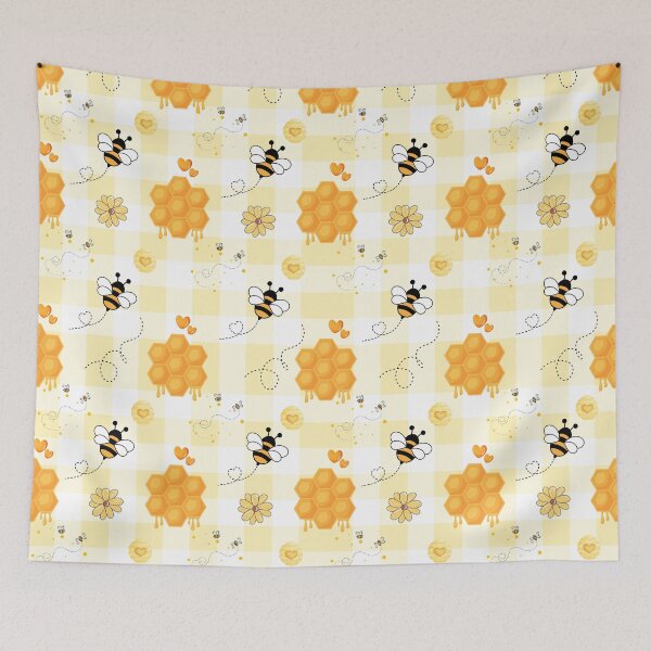 Item preview, Cute Bee and Honeycomb Seamless Pattern – Yellow Gingham Background designed and sold by Arte Zen.