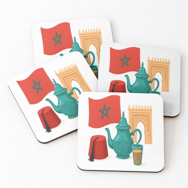 Item preview, Moroccan Culture Illustration – Flag, Tea Set, Fez & Arch designed and sold by sosservice.