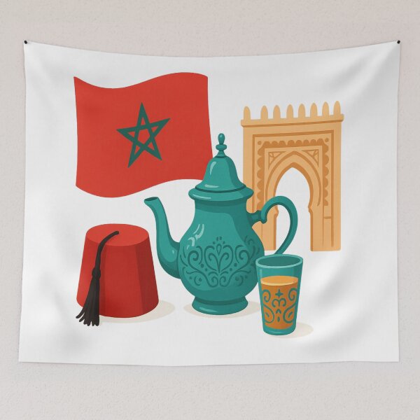 Item preview, Moroccan Culture Illustration – Flag, Tea Set, Fez & Arch designed and sold by sosservice.