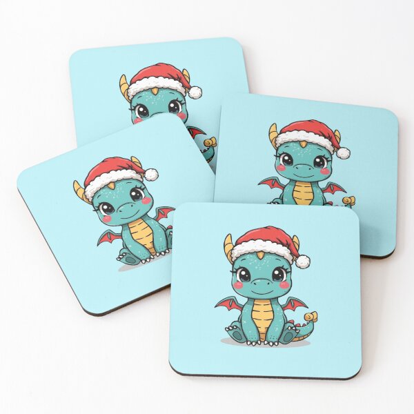 Artikelvorschau, Süßer Kawaii Blauer Drache mit Weihnachtsmütze | Weihnachten Chibi Fantasy Art entworfen und verkauft von Moon's Arts.