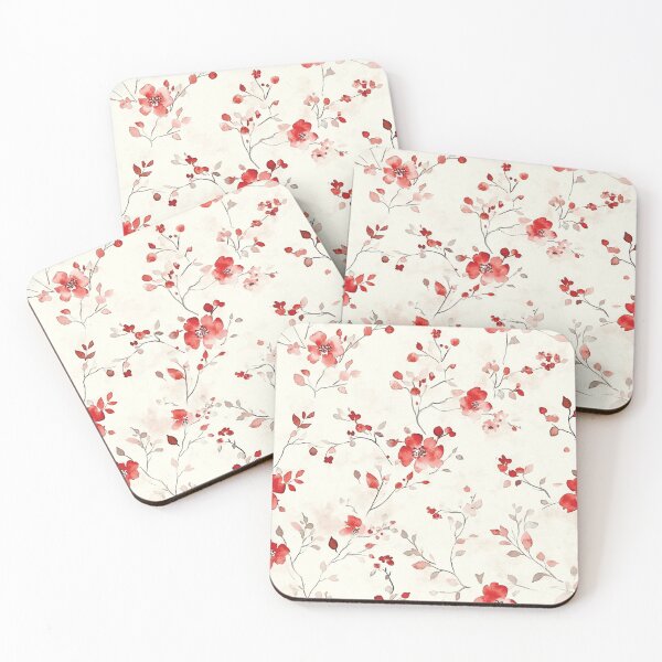 Item preview, Red White Wild Flower Poppies Branches Watercolor All Over designed and sold by Feeling Artsy.