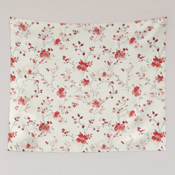 Item preview, Red White Wild Flower Poppies Branches Watercolor All Over designed and sold by Feeling Artsy.