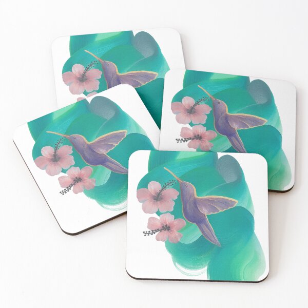 Item preview, Hand-Painted Purple Bird on Green Wave | Hummingbird Wall Art | Botanical Floral designed and sold by PourtionOfArt.