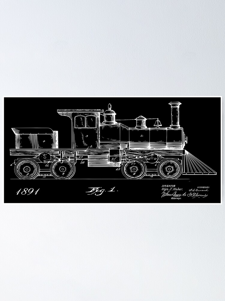 Thumbnail 1 of 3, Poster, Patent Print Steam Engine Train 1891 designed and sold by MadebyDesign.