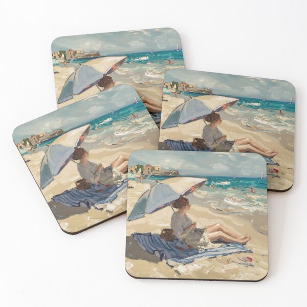 Item preview, French Beach Scene with Umbrella. Art By Carraann  designed and sold by CARRAANN.
