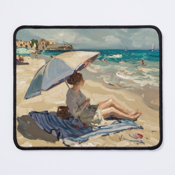 Item preview, French Beach Scene with Umbrella. Art By Carraann designed and sold by CARRAANN.
