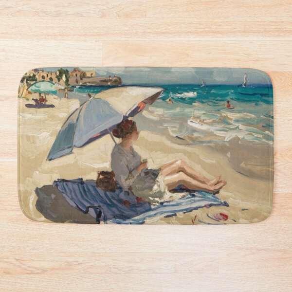 Item preview, French Beach Scene with Umbrella. Art By Carraann  designed and sold by CARRAANN.