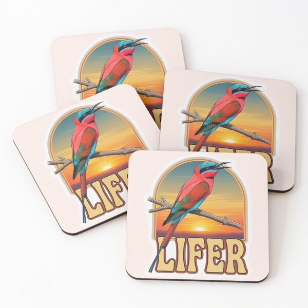 Item preview, Northern Carmine Bee-eater LIFER – Retro Birdwatching Sticker designed and sold by The Digital Compass.