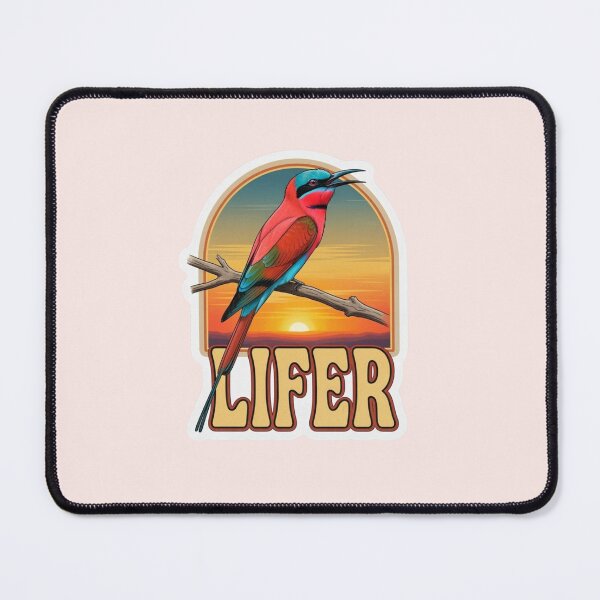 Item preview, Northern Carmine Bee-eater LIFER – Retro Birdwatching Sticker designed and sold by The Digital Compass.