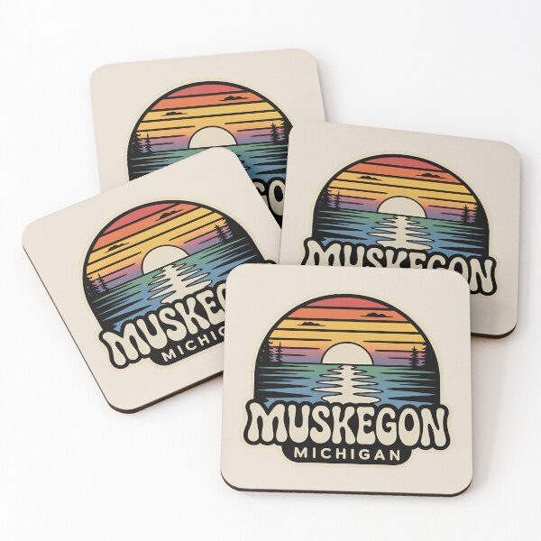Item preview, Muskegon Michigan Retro Sunset Beach Emblem designed and sold by TheOldMittenIllustrated.