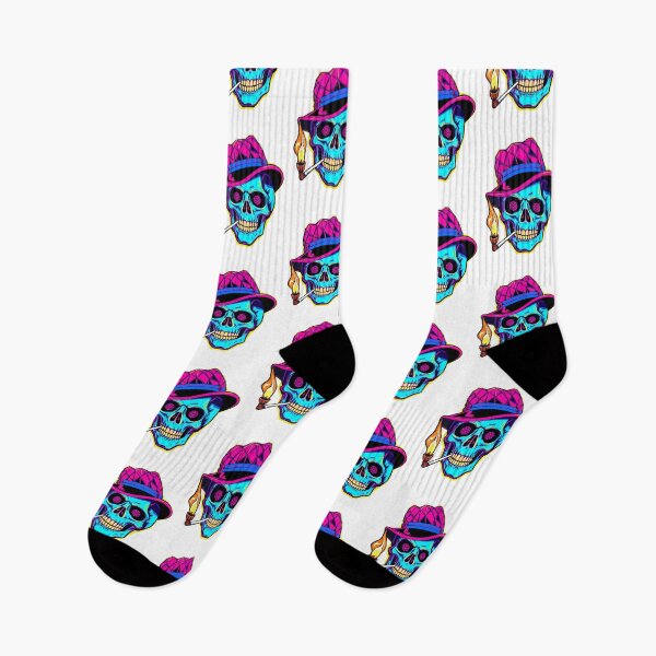 Item preview, Neon Skull with Hat Smoking – Psychedelic Art Design designed and sold by snoezelstudio.