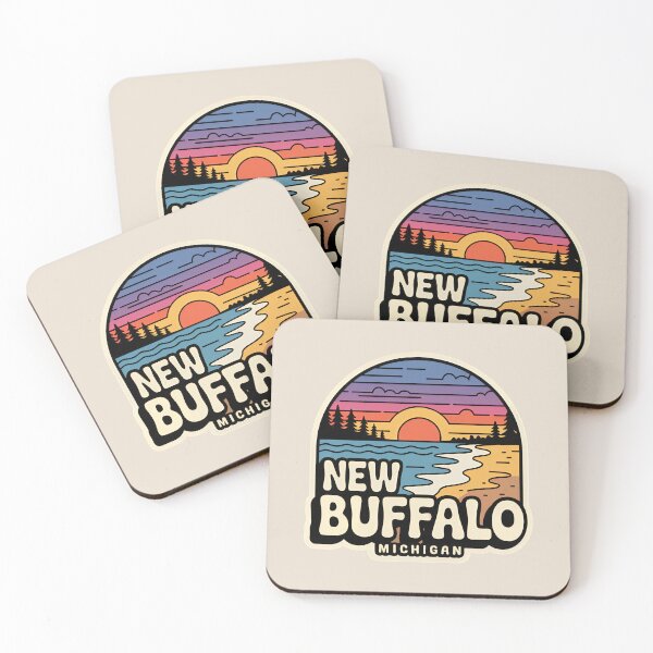 Item preview, New Buffalo Michigan Retro Sunset Beach Emblem designed and sold by TheOldMittenIllustrated.