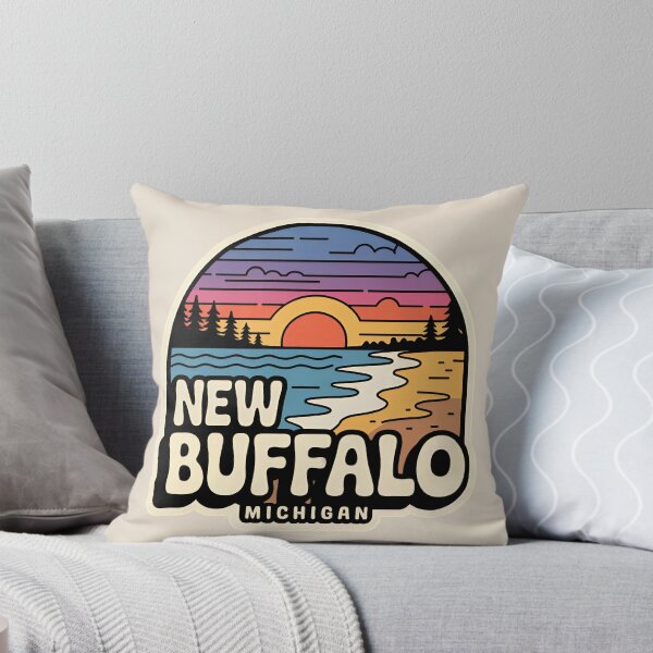 Item preview, New Buffalo Michigan Retro Sunset Beach Emblem designed and sold by TheOldMittenIllustrated.