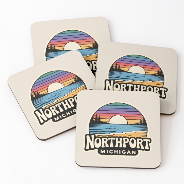 Item preview, Northport Michigan Retro Sunset Beach Emblem designed and sold by TheOldMittenIllustrated.