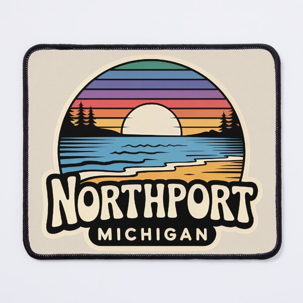 Item preview, Northport Michigan Retro Sunset Beach Emblem designed and sold by TheOldMittenIllustrated.